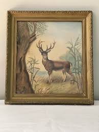 Antique Arts Crafts Stag Deer Buck Wildlife Framed Picture ...