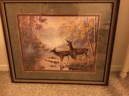 Vtg PEACEFUL DEER FRAMED PICTURE Large Size Matted Wood ...