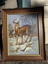 Vintage Deer Oil Painting Signed | eBay
