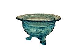 Vintage Japanese Pressed Glass Footed Dish Candy Dish Blue ...