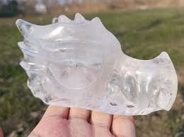 4.5'' Natural Hand Carved Clear Quartz Dragon Skull，quartz ...