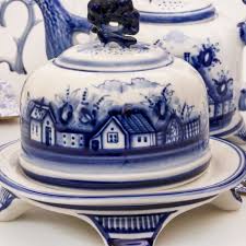 Gzhel Village Butter Dish - Blue and white porcelain