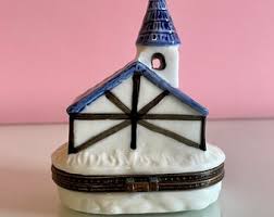 Church Trinket Box; Blue Trinket Box; Vintage Trinket Box ...
