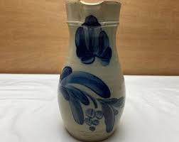 Wisconsin Pottery 9.5" Pitcher Vase With Handle Blue Glaze ...