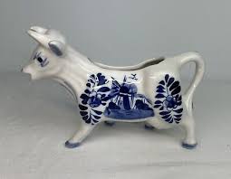 Blue Delft Cow Creamer Windmill Handpainted Farmhouse Vase Blue & White | eBay