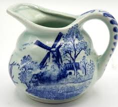 Vintage Delft Style Blue Creamer Pitcher, Pastoral Windmill ...