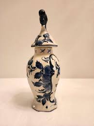 Antique Delft Blue and White Floral Ginger Jar With Bird Finial ...