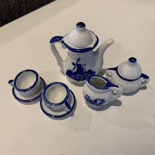 Mini Blue & White Porcelain Tea set Danish Windmill Creamer Sugar Dollhouse | eBay
