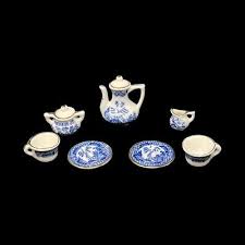 Vintage Blue and White Porcelain Miniature Tea Set Dishes Blue 9 Pieces | eBay