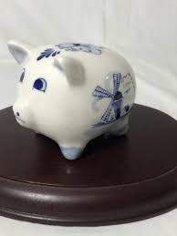 Vintage Hand Painted Piggy Bank Delft Blue White Windmill Czechoslovakia Small | eBay