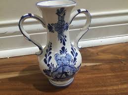 Delfts E H 10533 Vase Two Handled Blue Hand Painted 6 1/4 ...