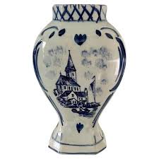 Delft Hand Painted Blue and White Porcelain Vase For Sale at ...