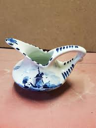 Vintage DP Delft Holland Blue & White Windmill Fern Leaf ...