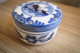 Vtg Elesva Delfts Blue White Trinket Box W Lid-Dutch Hand ...