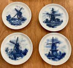 1984 DELFT 4 PIECE WINDMILL PORCELAIN COASTER SET | eBay