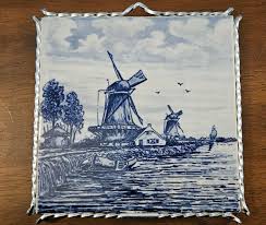 Delfts Blauw Tile Blue/White Windmill VTG Made in Holland 6 ...