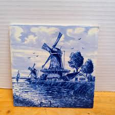 Vintage Delft Blue Tile: Windmill & Boats, Collectible Decor ...