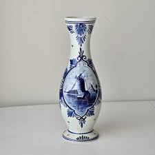 Vintage Delft Blue Hand-painted Vase With Windmill Scene ...
