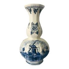 Vintage Hand Painted Delft Windmill Gourd Vase | Chairish