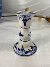 Delft Style Blue and White Porcelain Candlestick | Chairish