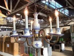 REDUCED Lighting Chandelier - Five Light Porcelain and Brass - Construction Junction