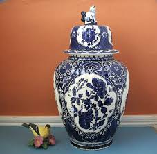 Large Delft Blue Ginger Jar: Royal Sphinx Foo Dog Lid, Floral Urn, 18" Tall - Etsy