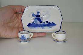 Vintage Delft Style Ceramic Miniature Tea Set, Windmill ...
