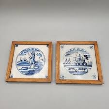 Antique Delft Tiles in Wood Frames 1800's Set of 2 | eBay