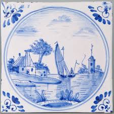 Nice Dutch Delft Blue tile, landscape with houses and a ...