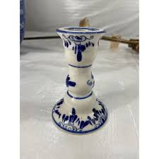 Delft Style Blue and White Porcelain Candlestick | Chairish