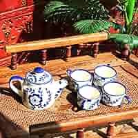 India Meets India Ceramic Teapot/Serving Kettle wih 4 Cups Set Handicraft by Awarded Indian Artisan (Red) (White & Blue) : Amazon.ca: Home
