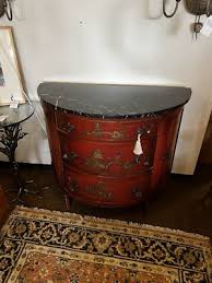 Red Chinoiserie Demilune Bow Front Marble Top Dry Bar ...