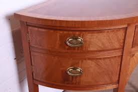 Baker Furniture Federal Inlaid Mahogany and Satinwood Demilune Sideboard Cabinet For Sale at 1stDibs