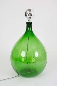 Vintage Bohemian/Rustic Handmade Green Demijohn Glass Bottle Table/Floor Lamp For Sale at 1stDibs