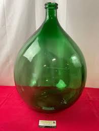 Large Italian Blown Glass Green Demijohn By Villani, 25 X 19 Inches