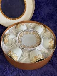 German Demitasse Coffee Tea Set ; 6 Sets White And Gold Cups Square Saucers | eBay