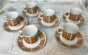 Set of 6 Art Deco Style Demitasse Cup & Saucer Brown Black Espresso - Etsy