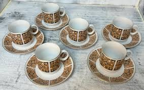 Set of 6 Art Deco Style Demitasse Cup & Saucer Brown Black Espresso - Etsy Canada