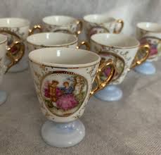 Antique-8 Footed Demitasse Cups N Saucers - Cameo Print-Gold Touches -Graceful | eBay
