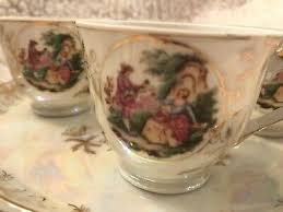 4 Demitasse Mini 2.25” tea cups with 8.5” platter French ...