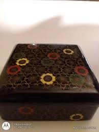 lacquer black Japanese container boxing with yellow flower ...