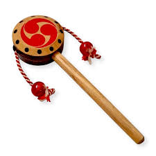 Japanese Wooden Den Den Daiko Drum Toy Tomoe Kamon Pattern ...