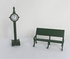 Dept. 56 Lot 3 ~ Cold Cast Town Clock and Park Bench | eBay