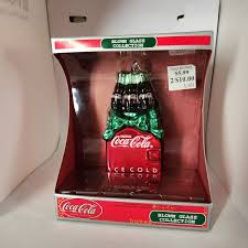COKE ORNAMENT COCA COLA BLOWN GLASS RED COOLER GREEN BOW 6 ...