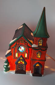 VINTAGE HAND PAINTED FINE PORCELAIN RED BRICK CHURCH LIGHTED ...