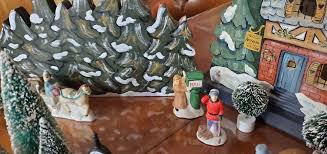 Vintage Handmade Wooden Lighted Villiage With 55 Pc Ceramic Village Figurines | eBay