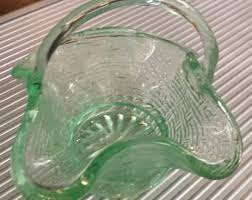 Indiana Glass Pressed Glass Green Star Basket, Flower Basket, Green Glass Handed Basket - Etsy