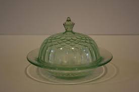 Lot - Green Depression Glass Butter Dish