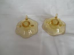 Yellow glass footed depression candle holders | eBay