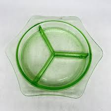 Vintage Depression Vaseline Glass Three Section Divided ...
